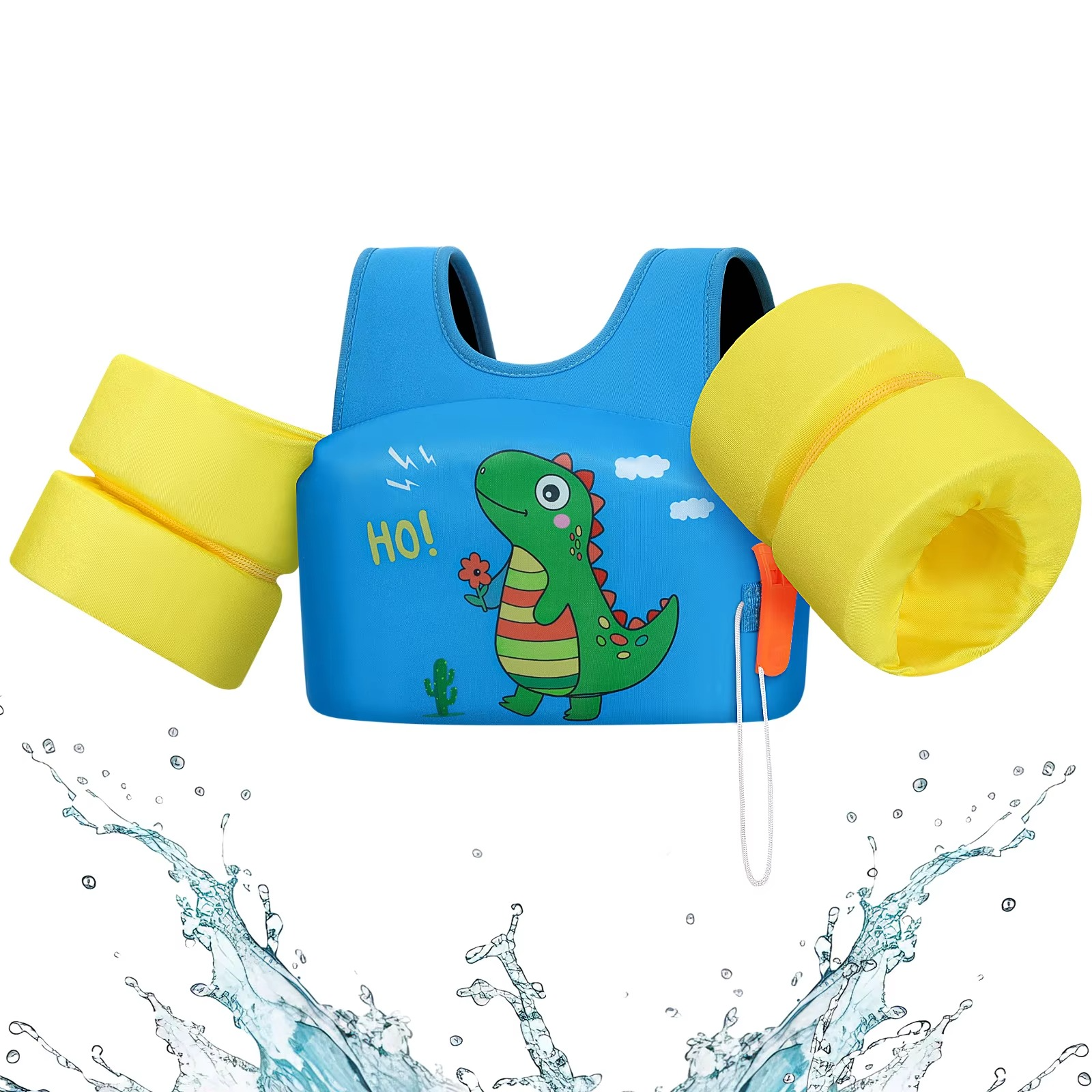 Kids Foam Swim Vest with Arm Floats & Safety Whistle – Toddler Float Jacket for Pool, Beach & Kayaking