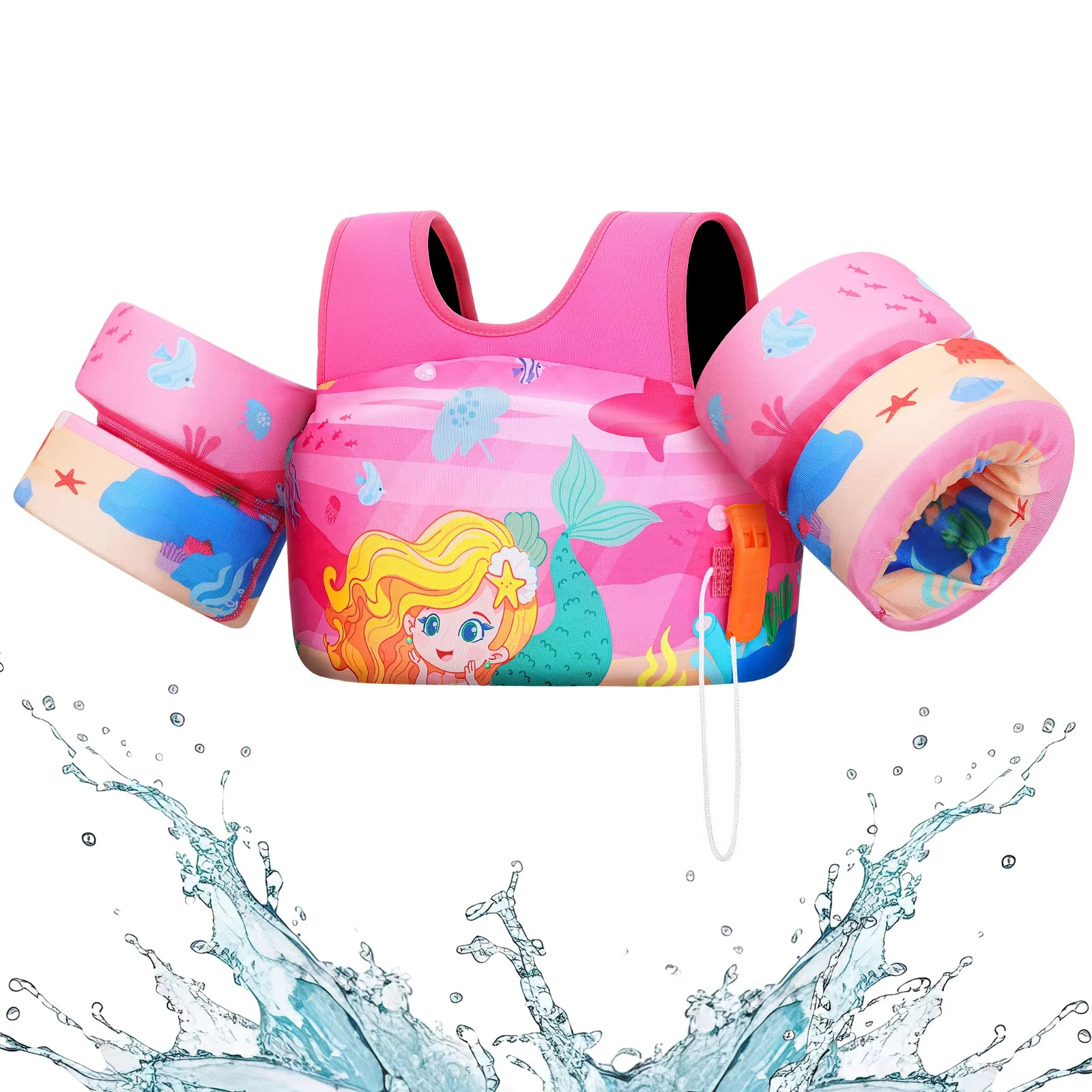 Kids Foam Swimming Life Vest with Arm Floats and Safety Whistle