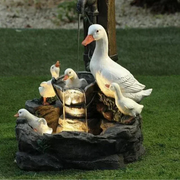 Solar Powered Garden Fountain Statue | Duck & Squirrel Decor with LED Light