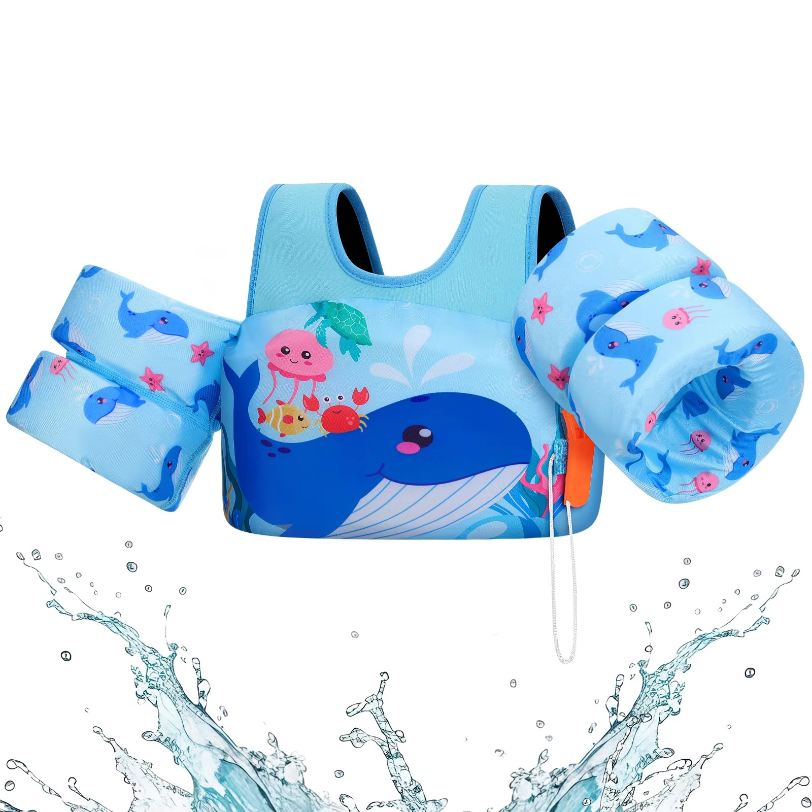 Kids Foam Swimming Life Vest with Arm Floats and Safety Whistle