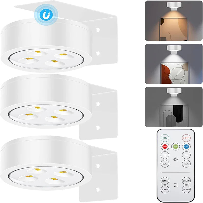 Magnetic Battery Operated Dimmable Art Wall Lights with Remote 3 Pack