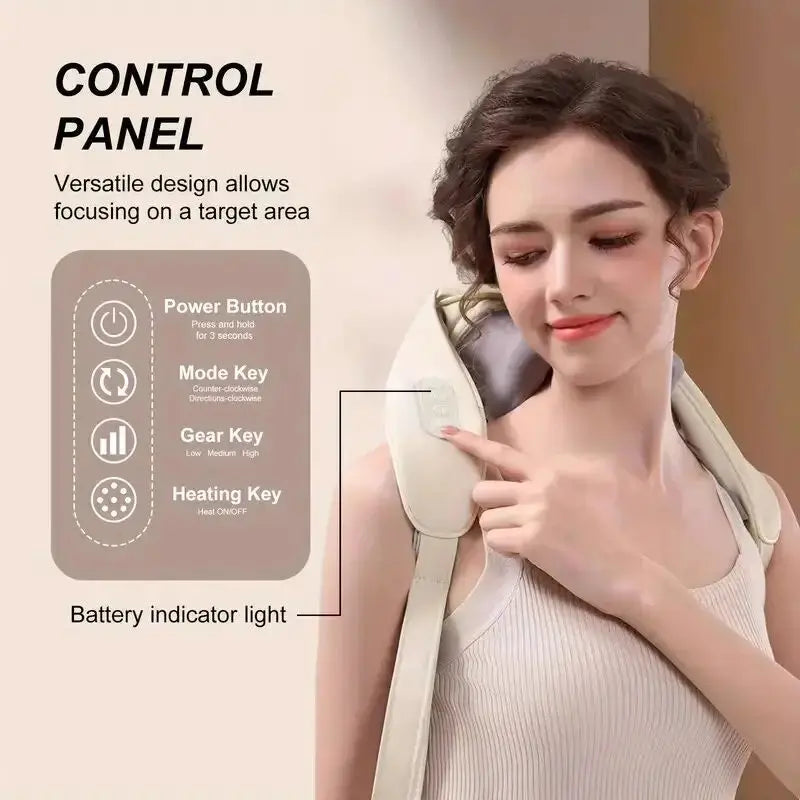 Rechargeable Neck & Shoulder Massager | Portable Shiatsu with Heat