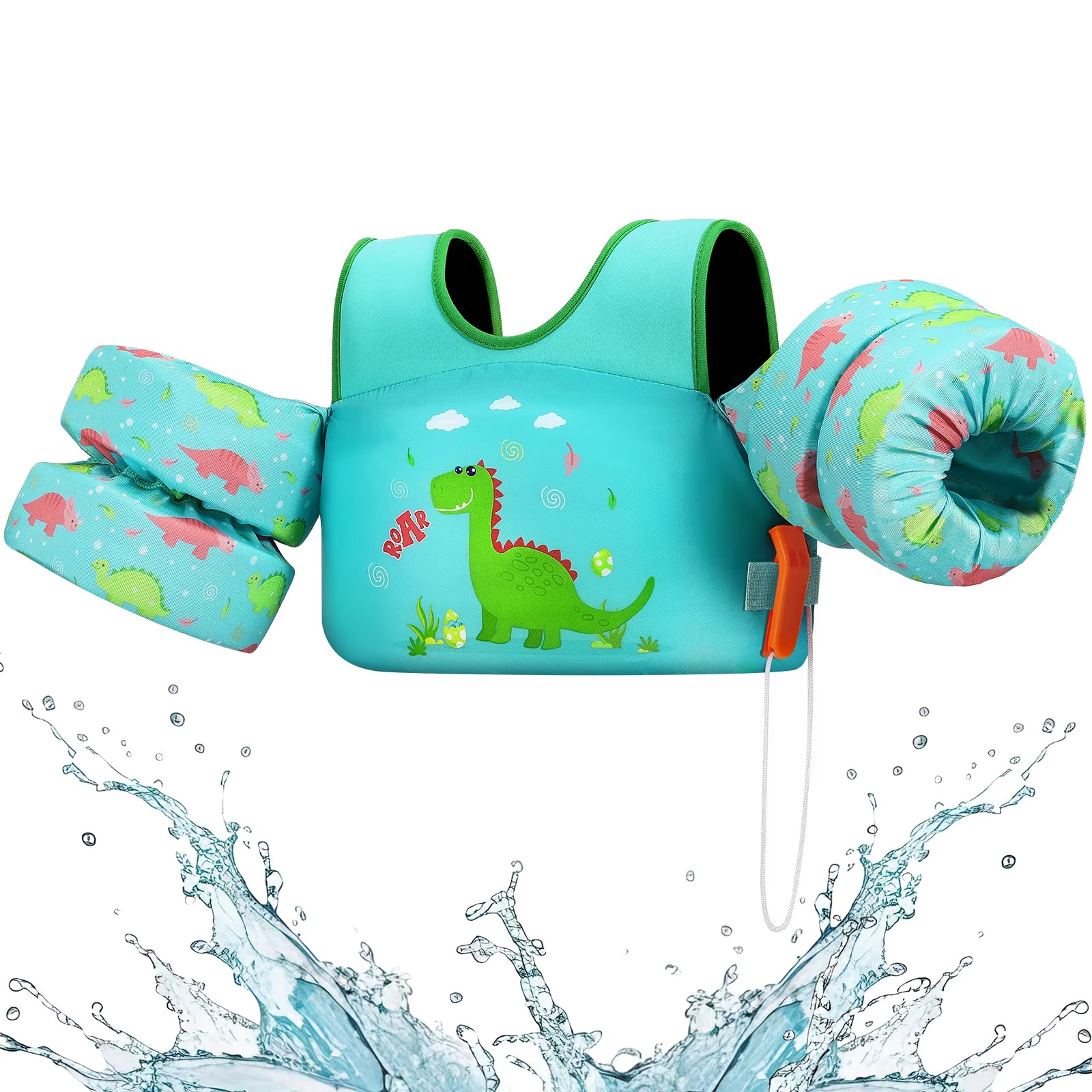 Kids Foam Swim Vest with Arm Floats & Safety Whistle – Toddler Float Jacket for Pool, Beach & Kayaking