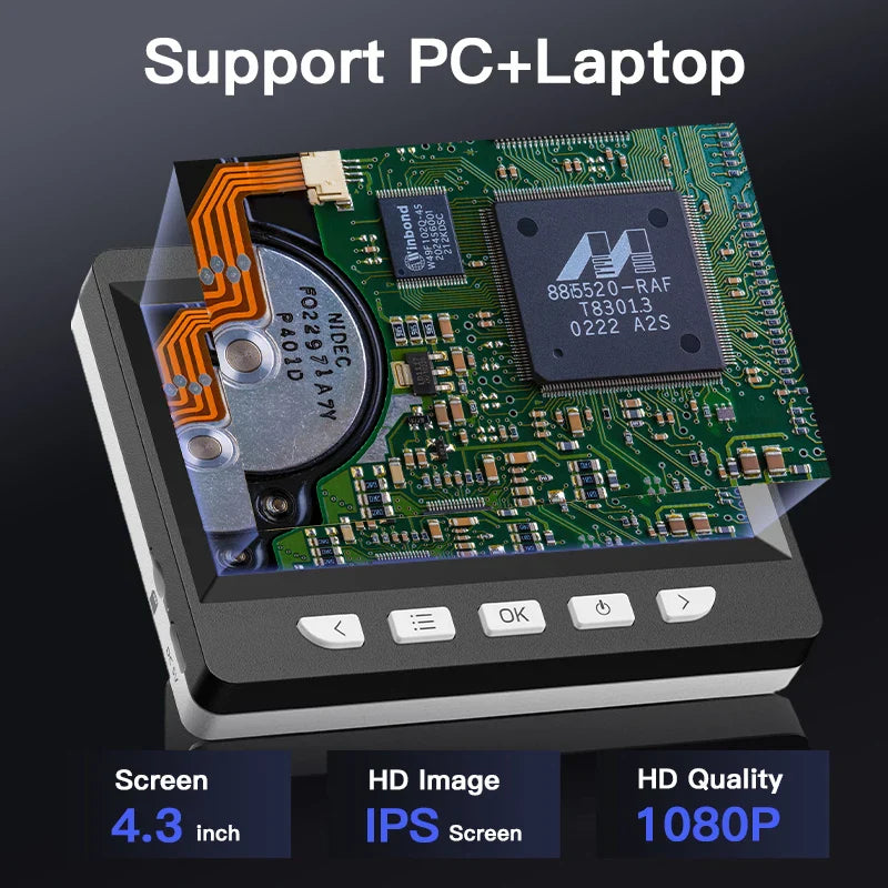 Digital Coin and Soldering Microscope with 1000X Zoom and 4.3 Inch IPS