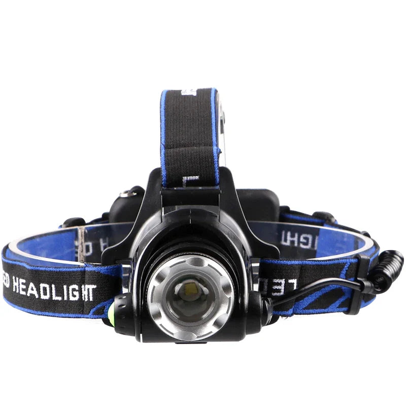 Rechargeable Waterproof LED Headlamp with Zoomable Beam for Camping