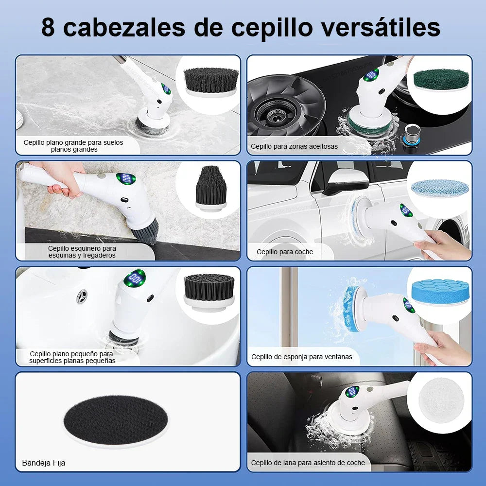 Wireless Electric Spin Scrubber and Cordless Brush with 8 Head Set