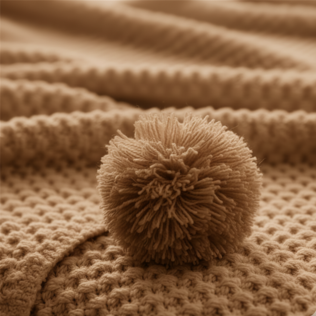 Scandinavian Waffle Knit Throw Blanket with Playful Pom Pom Tassels