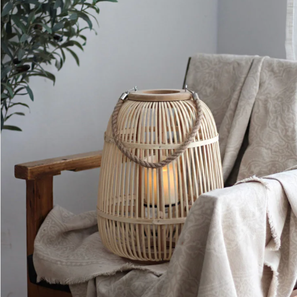 Handwoven Rattan Lanterns for Patio | Decorative Boho Hanging Garden Decor