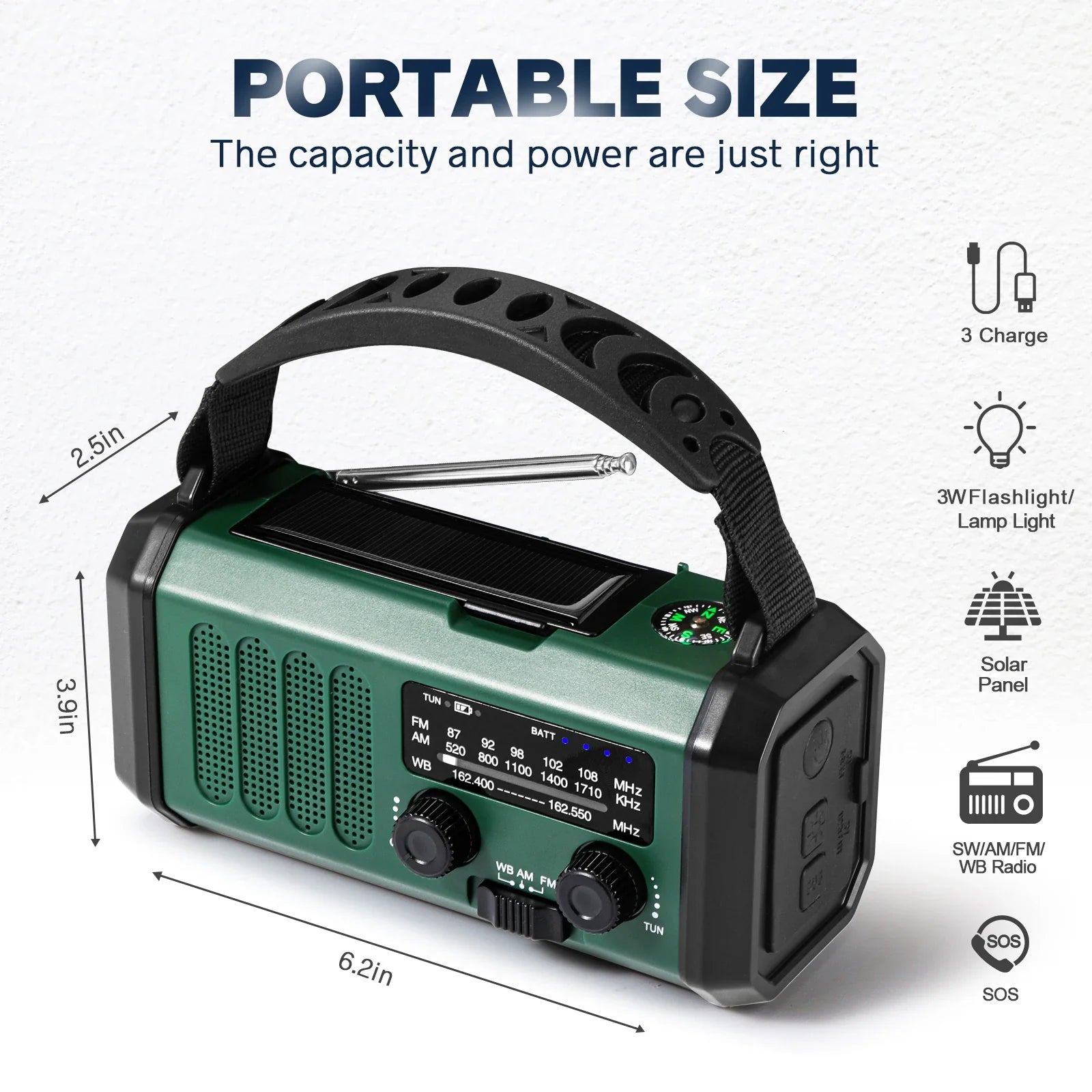 Emergency NOAA Weather Radio with Solar Hand Crank and SOS Power Bank