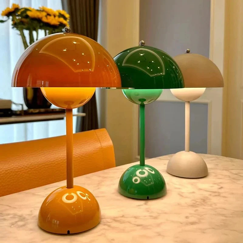 Rechargeable LED Mushroom Table Lamp with Portable Flowerpot Design