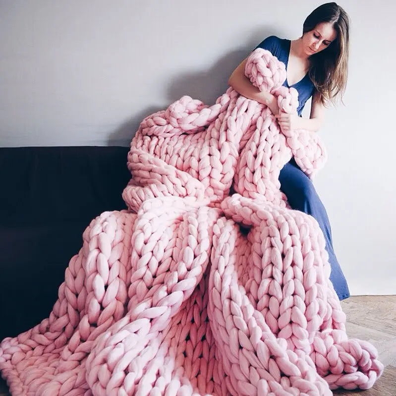 Chunky Knit Wool Blanket | Decorative Sofa Throw for Bed & Home