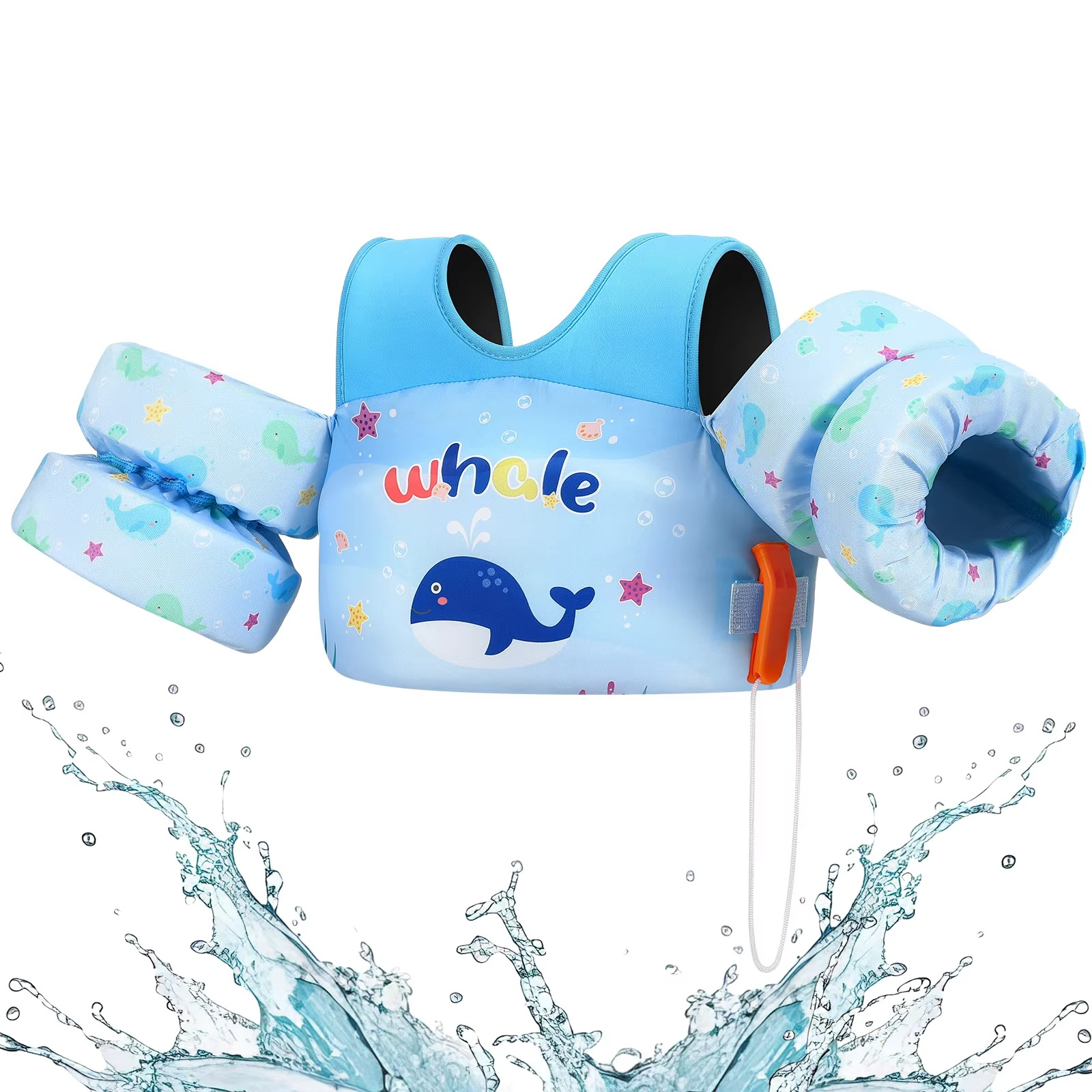 Kids Foam Swim Vest with Arm Floats & Safety Whistle – Toddler Float Jacket for Pool, Beach & Kayaking