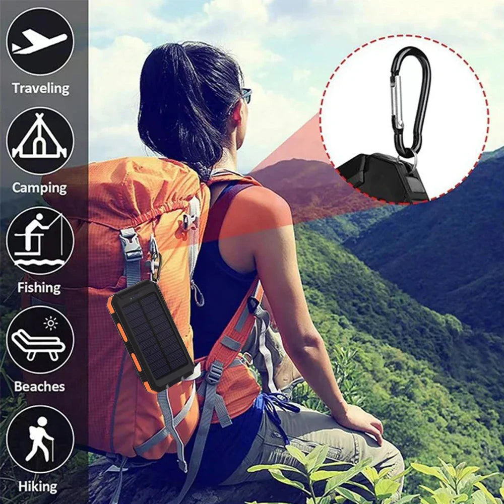 Portable Solar Power Bank and Phone Charger with LED Light 20000mAh