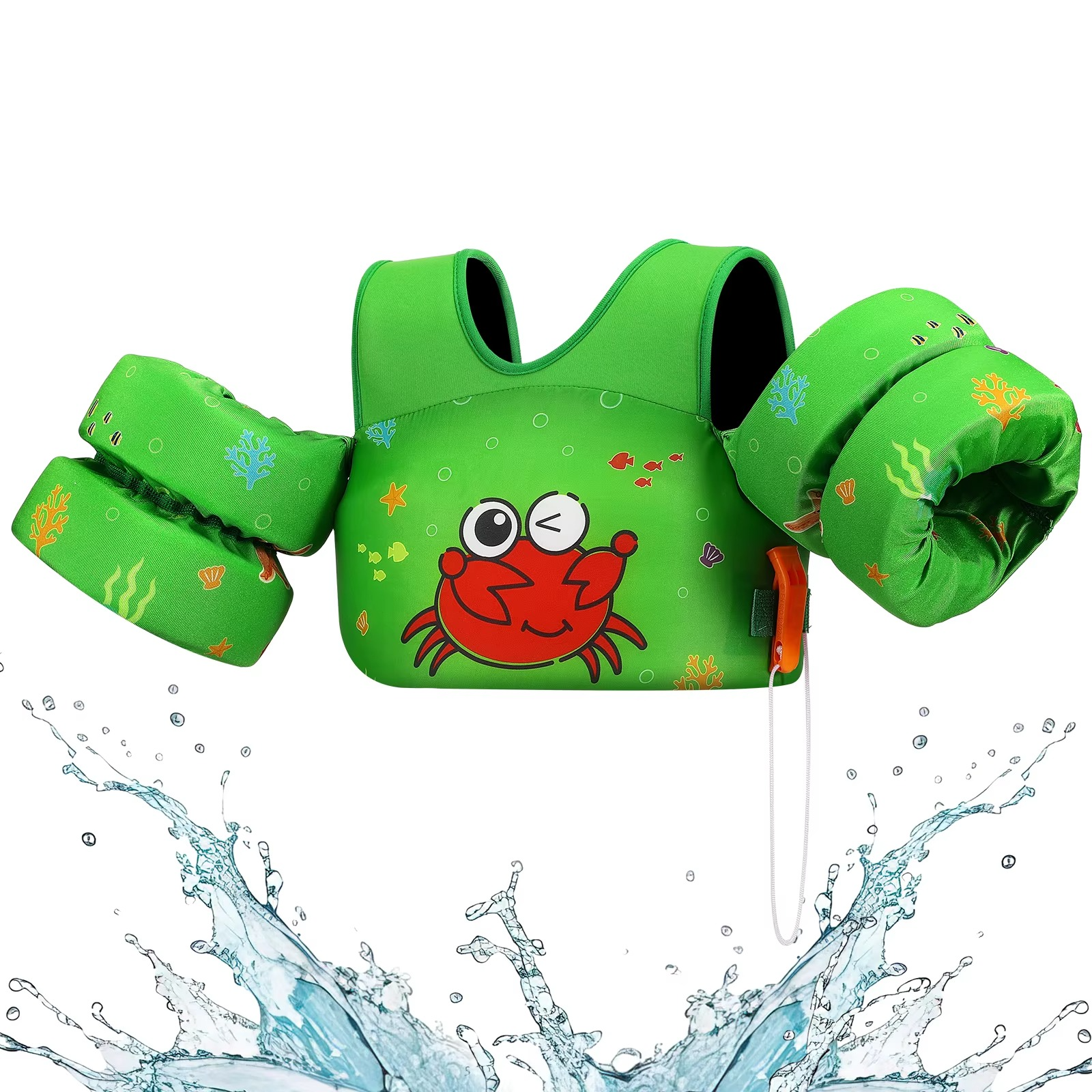 Kids Foam Swimming Life Vest with Arm Floats and Safety Whistle