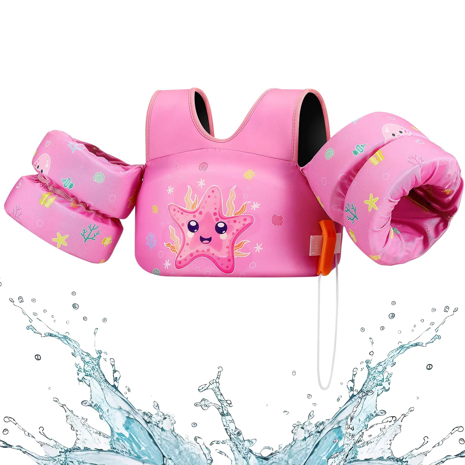 Kids Foam Swimming Life Vest with Arm Floats and Safety Whistle