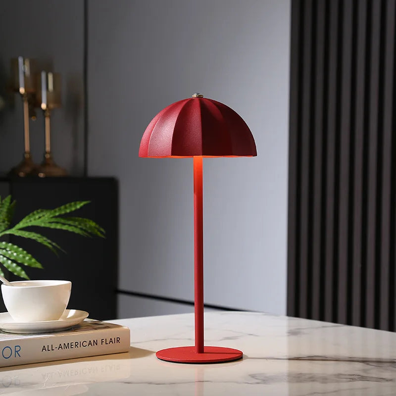 Rechargeable Metal LED Umbrella Table Lamp with Touch Dimming