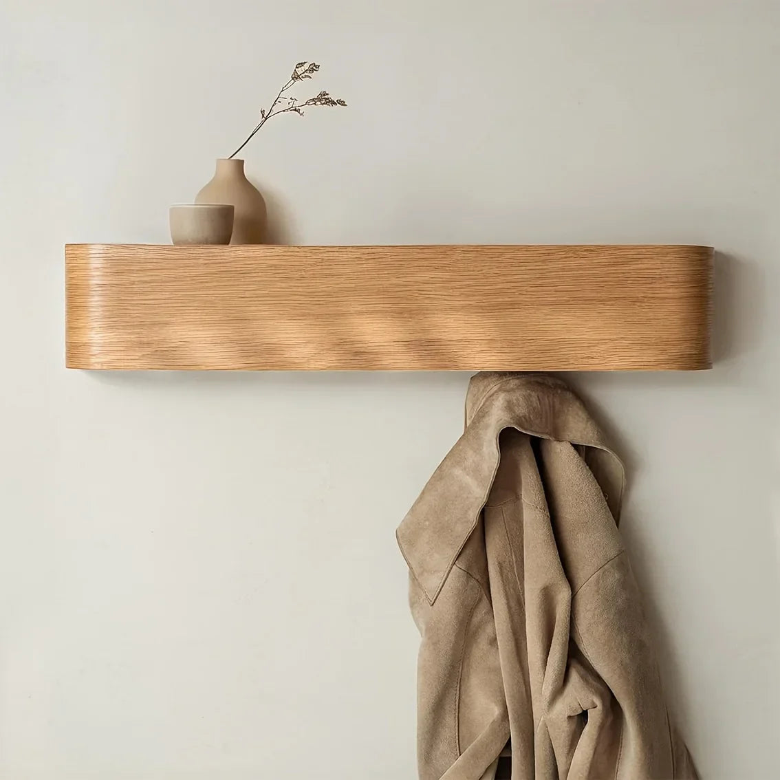 Nordic Wall Mounted Coat Rack with Shelf and Hidden Hooks | Entryway Storage Wardrobe