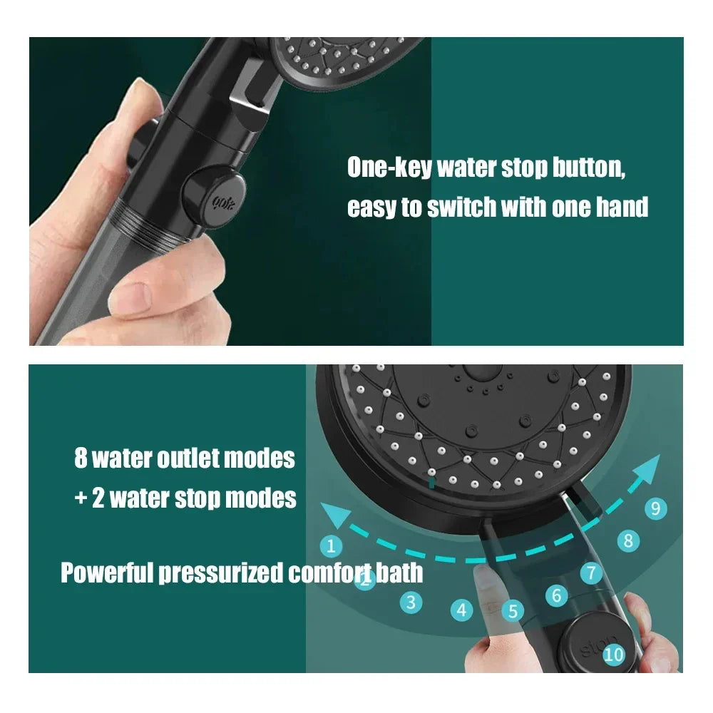 High-Pressure Handheld Shower Head with Water Filter and 10 Modes