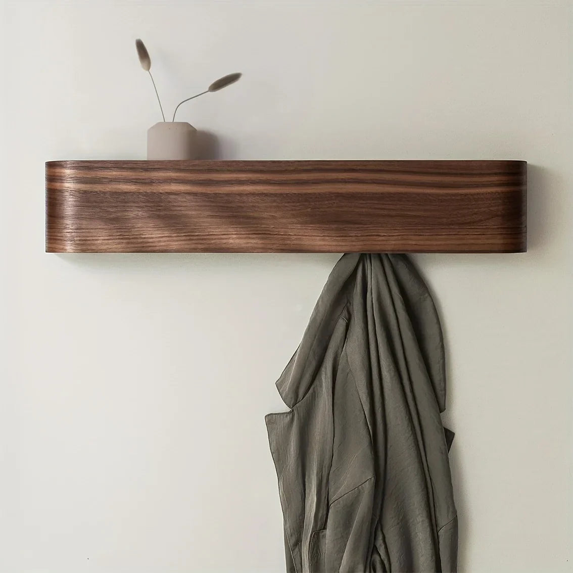 Nordic Wall Mounted Coat Rack with Shelf and Hidden Hooks | Entryway Storage Wardrobe