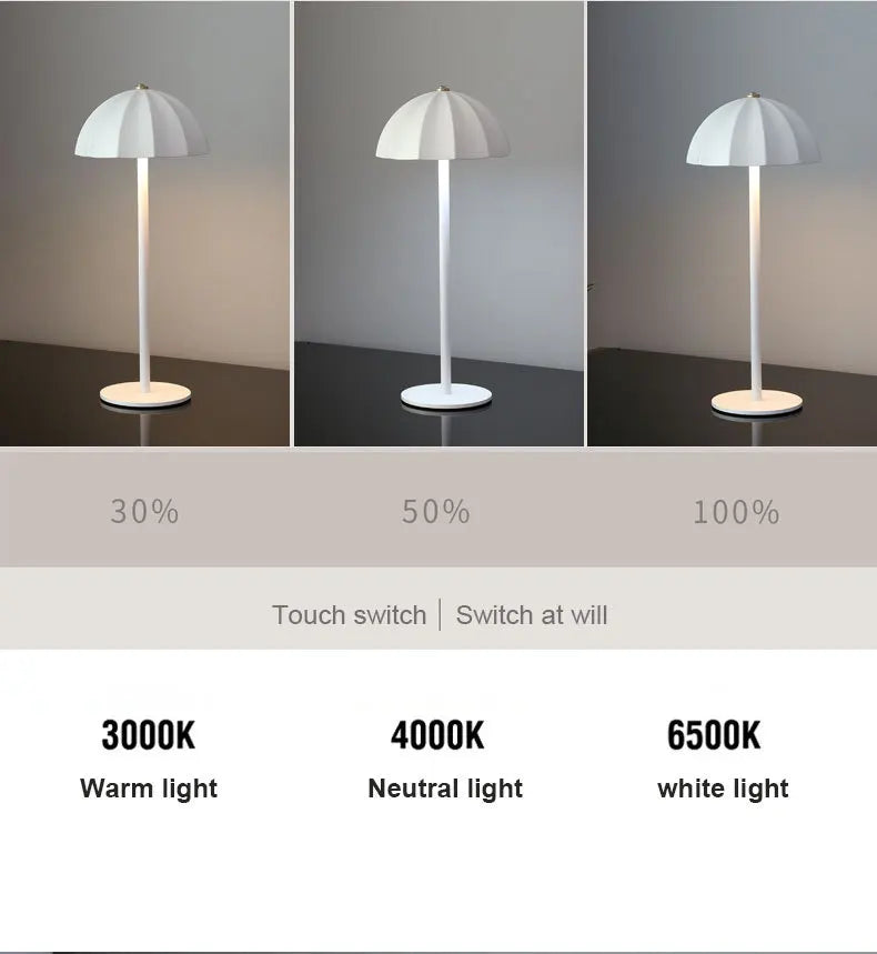 Rechargeable Metal LED Umbrella Table Lamp with Touch Dimming