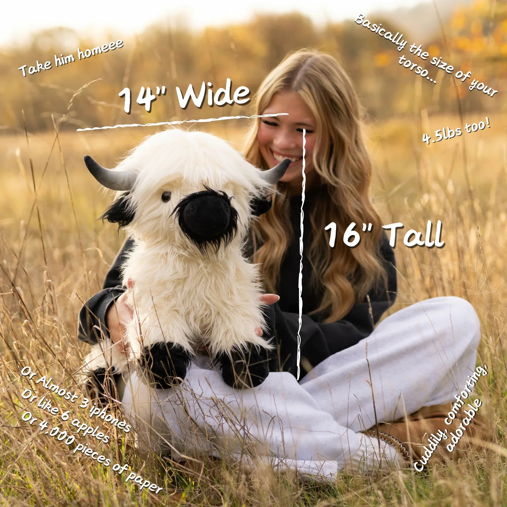 HighlandHug | Jumbo White and Black Highland Cow Plush Toy