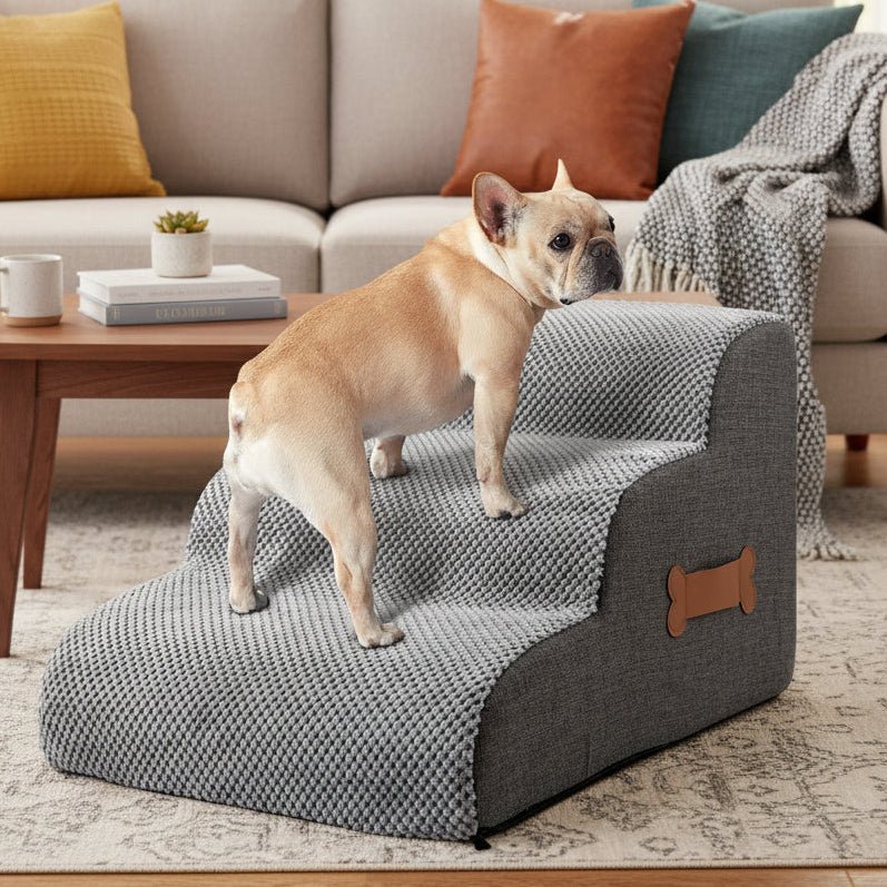 Soft Foam Dog Stairs with Joint-Friendly Incline - Supportive Pet Steps for Beds, Sofas and Small Dogs