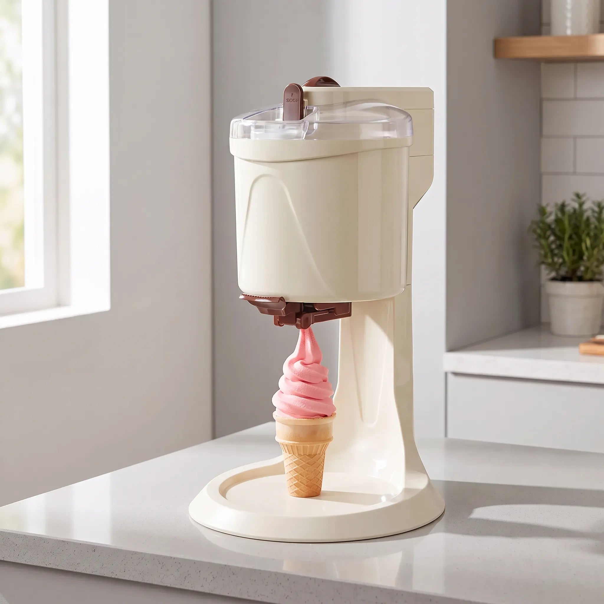 Home soft serve maker on a kitchen counter
