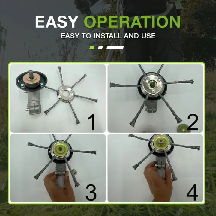 Steel Wire Brush Trimmer Head – Heavy-Duty Weed & Moss Remover Attachment for Grass Trimmers