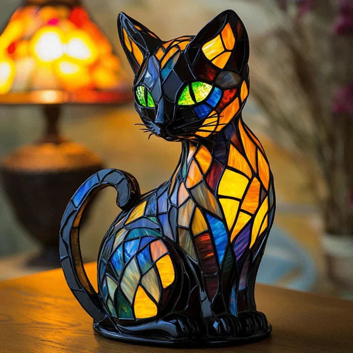 LukePaws | Stained Glass Kitty Table Lamp - Artistic Warm Lighting for Room Decor