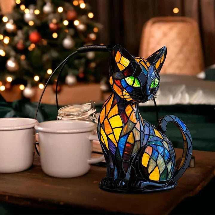 LukePaws | Stained Glass Kitty Table Lamp - Artistic Warm Lighting for Room Decor