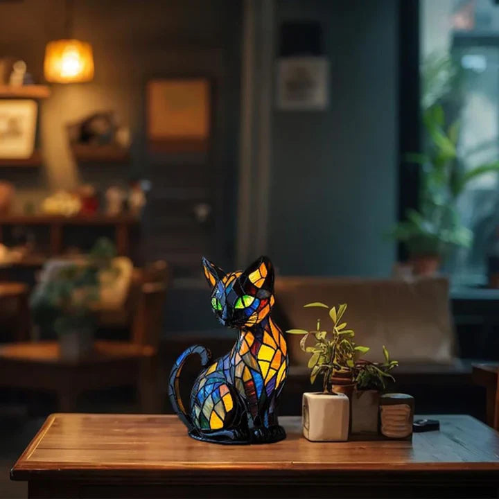 LukePaws | Stained Glass Kitty Table Lamp - Artistic Warm Lighting for Room Decor