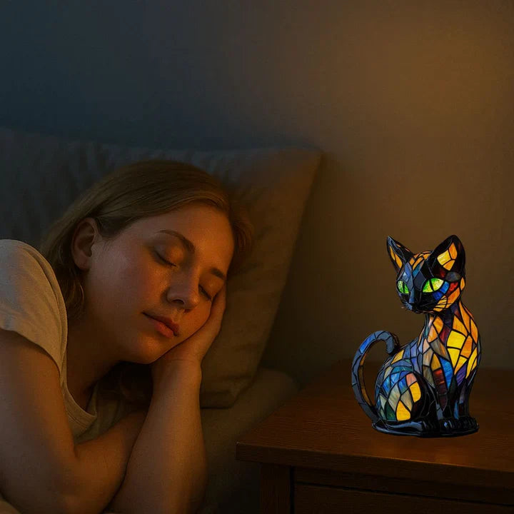 LukePaws | Stained Glass Kitty Table Lamp - Artistic Warm Lighting for Room Decor