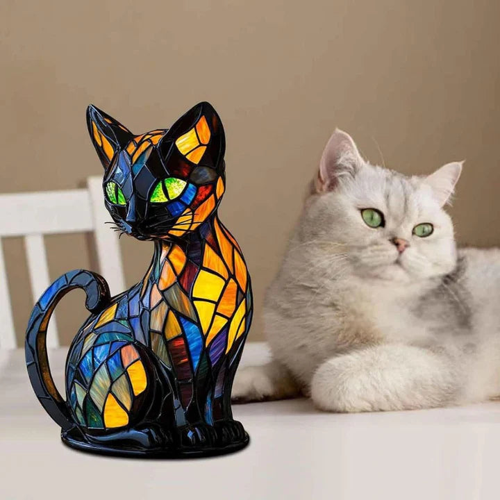 LukePaws | Stained Glass Kitty Table Lamp - Artistic Warm Lighting for Room Decor
