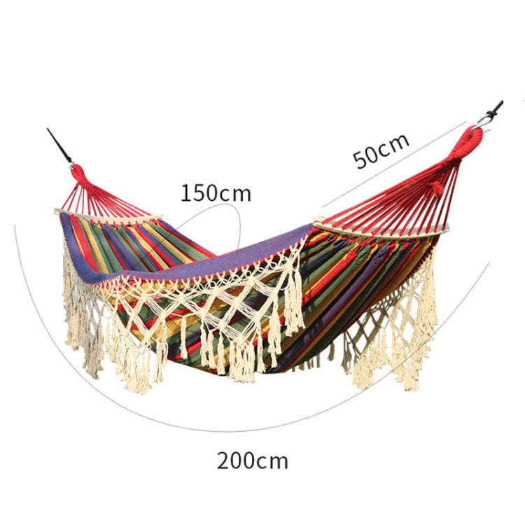 Double White Fringe Canvas Outdoor Hammock with Spreader Pole