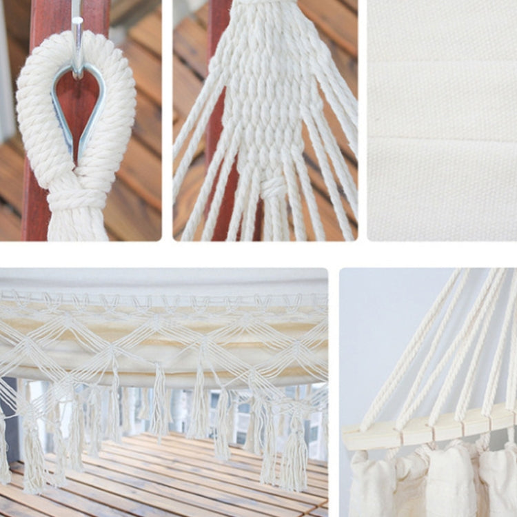Double White Fringe Canvas Outdoor Hammock with Spreader Pole