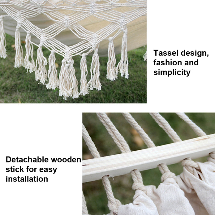 Double White Fringe Canvas Outdoor Hammock with Spreader Pole