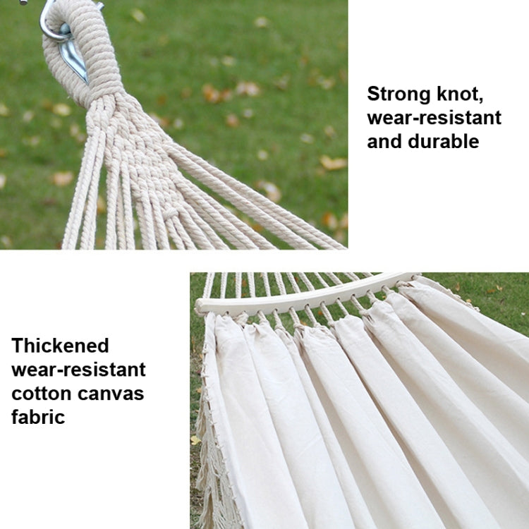 Double White Fringe Canvas Outdoor Hammock with Spreader Pole