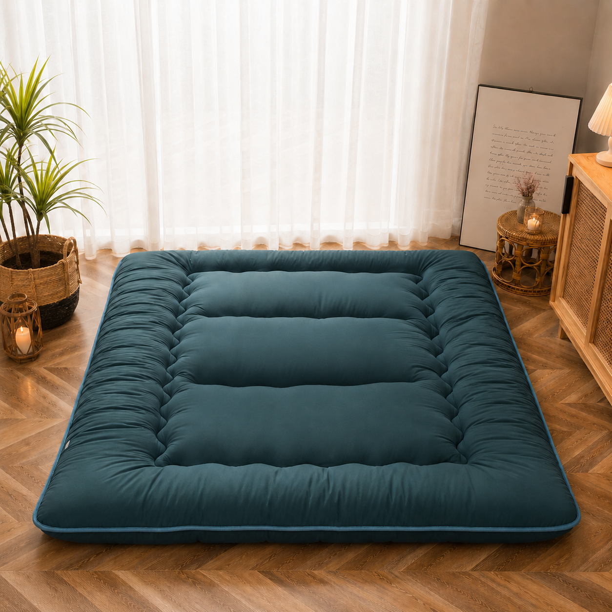 Cozy Rest Japanese Floor Mattress – Thick Foldable Futon Sleeping Pad & Roll-Up Guest Bed for Adults & Kids