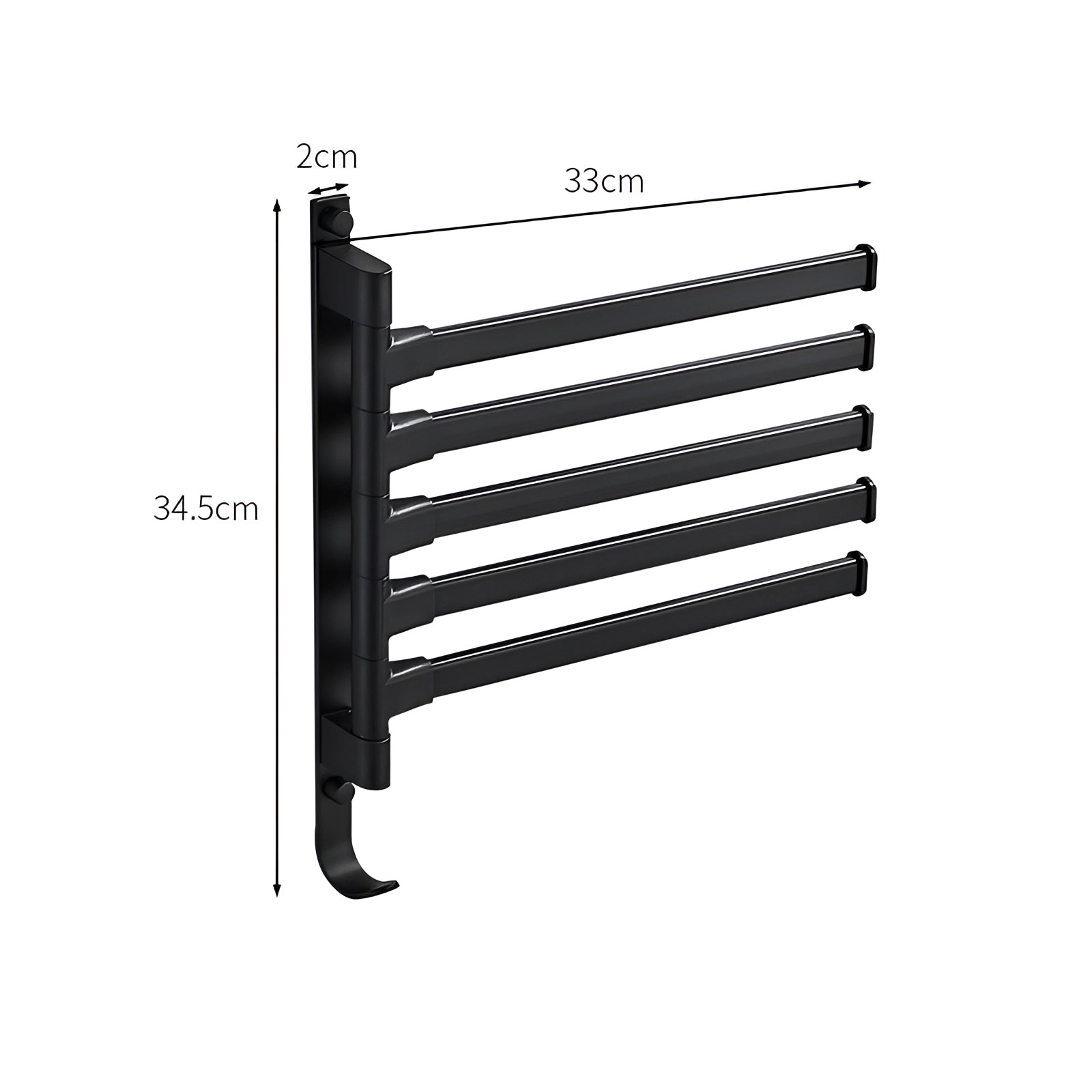 Black Wall-Mounted Towel Rack with 5 Swivel Arms for Space-Saving