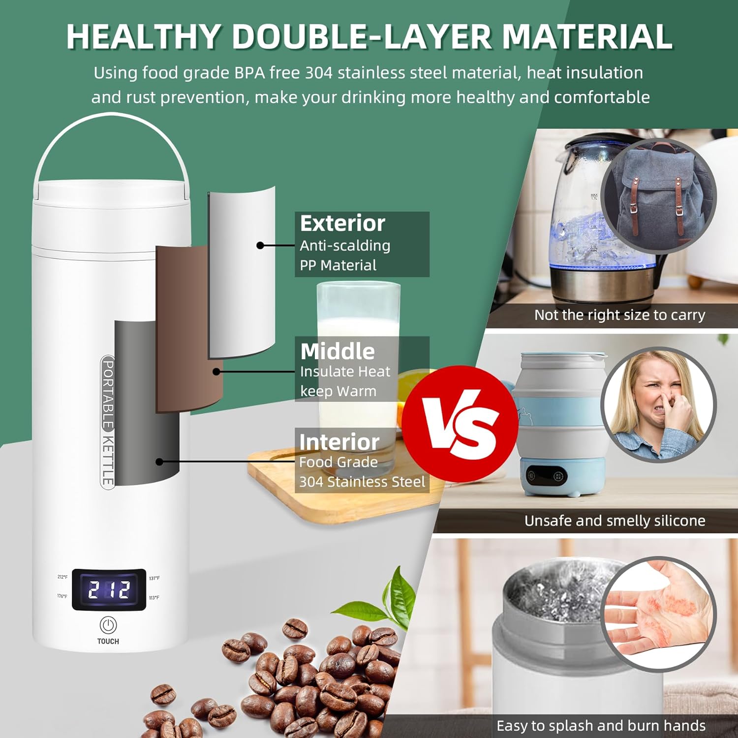 TravelMate Portable Electric Kettle with Smart Temperature Control – Compact Travel Water Boiler with LCD Touch