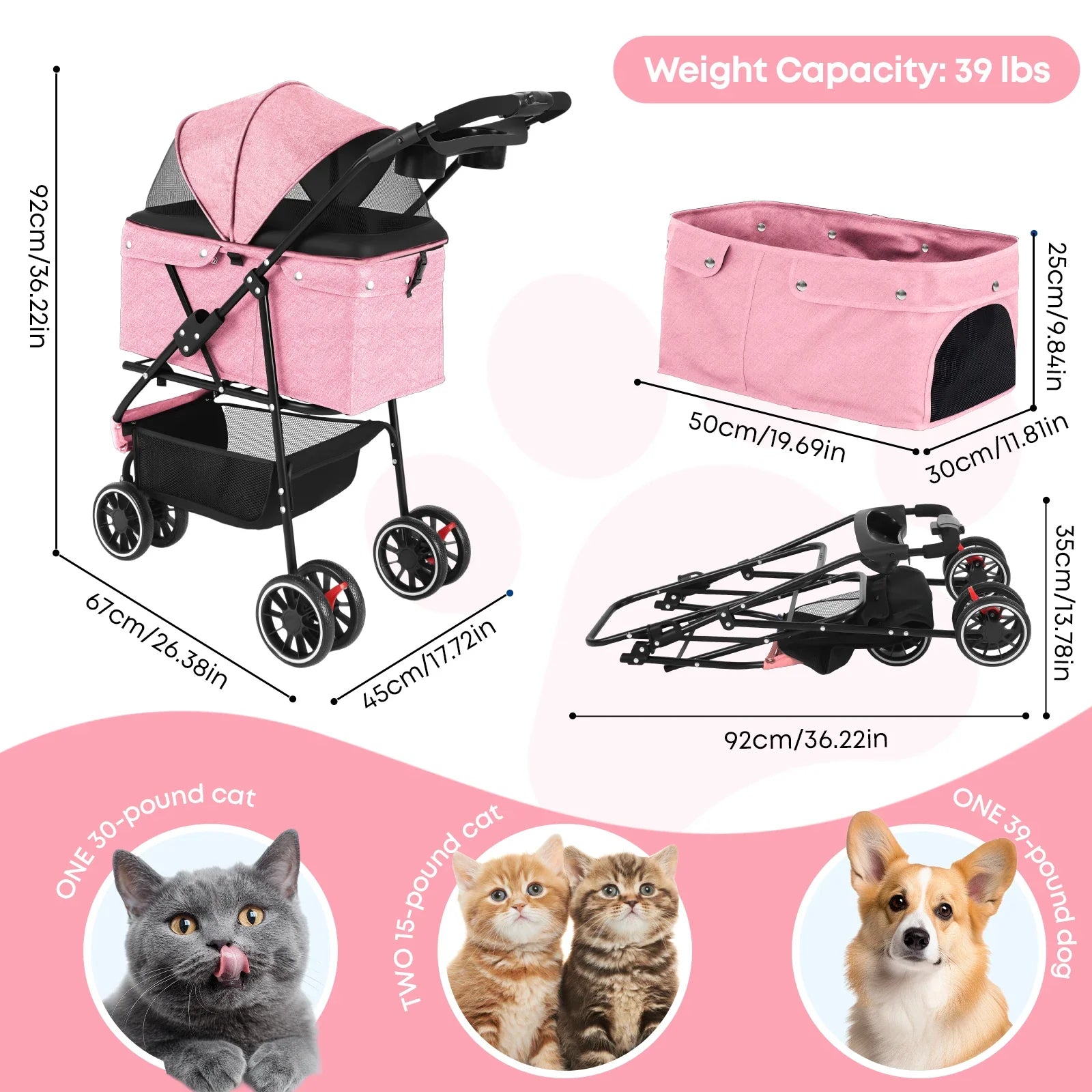 Travel Buddy Pet Stroller for Small Dogs & Cats – Lightweight Foldable Water-Resistant Travel Carriage