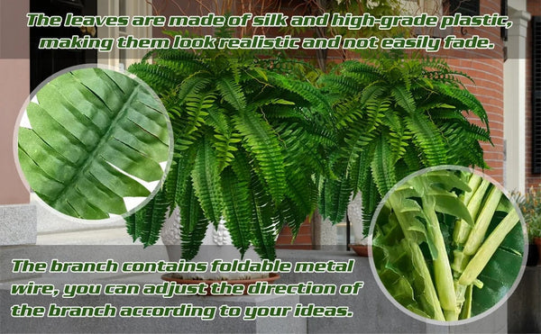 UV-Resistant Faux Boston Fern | Artificial Outdoor Patio Plant