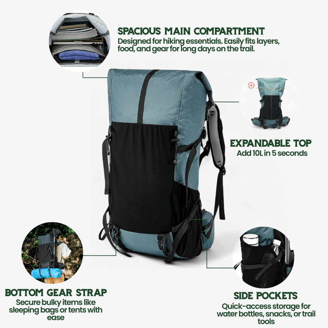 Ultralight 50L Roll-Top Travel Backpack – Water-Resistant Expandable Hiking Pack for Trekking & Adventure