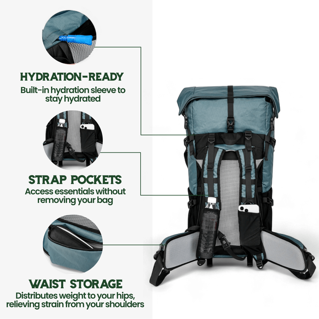 Ultralight 50L Roll-Top Travel Backpack – Water-Resistant Expandable Hiking Pack for Trekking & Adventure