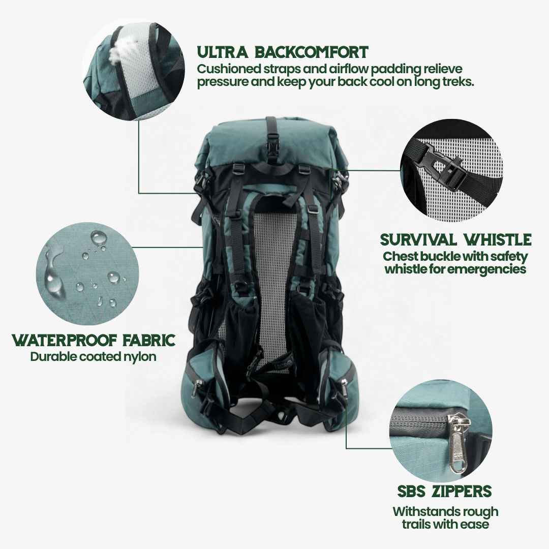 Ultralight 50L Roll-Top Travel Backpack – Water-Resistant Expandable Hiking Pack for Trekking & Adventure