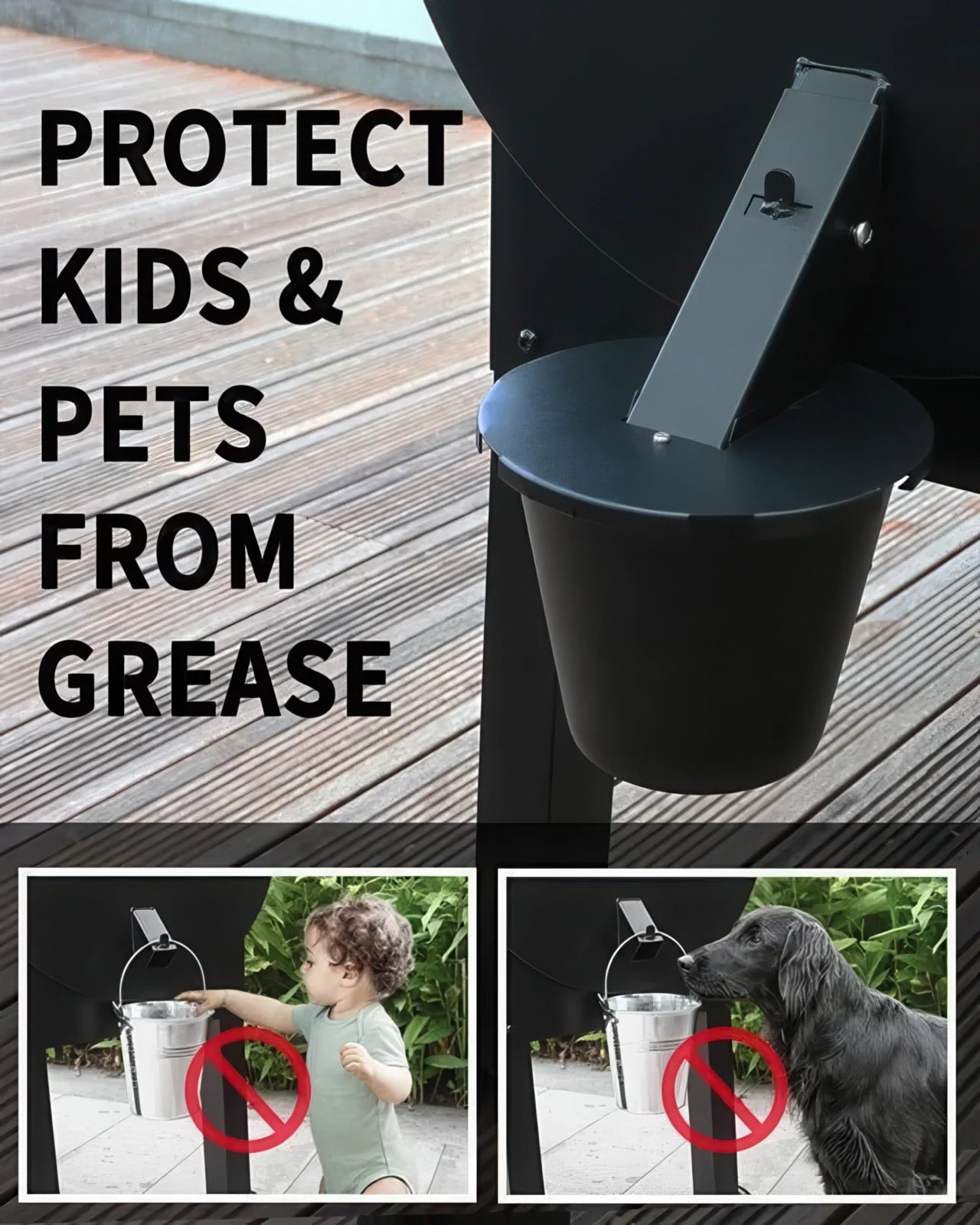 GrillGuard | Upgraded Enclosed Grease Bucket with Lid and Reusable Silicone Liner for Pellet Grills