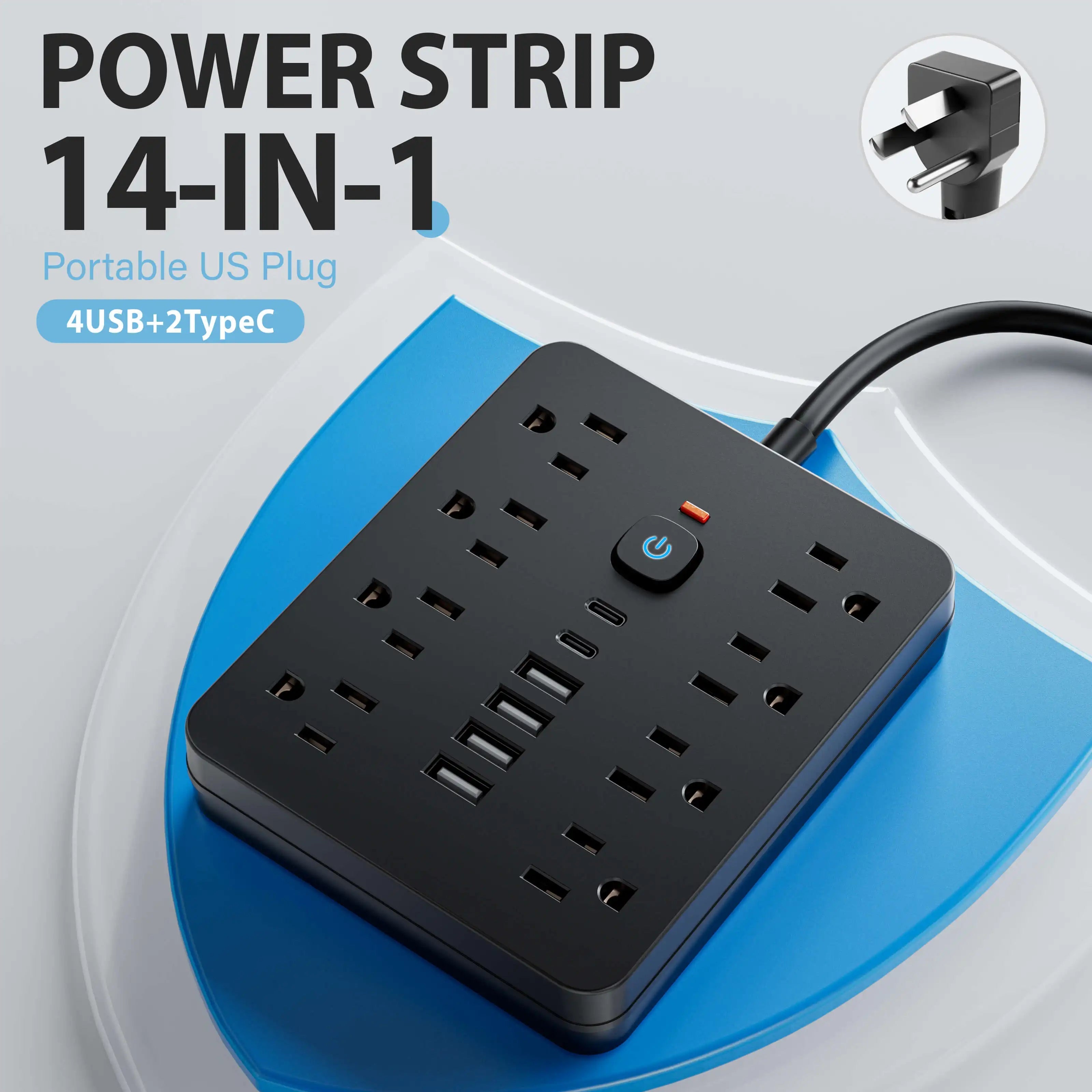 Versatile Power Hub Surge Protector – Power Strip with 8 AC Outlets & 4 USB Ports for Home & Office Charging