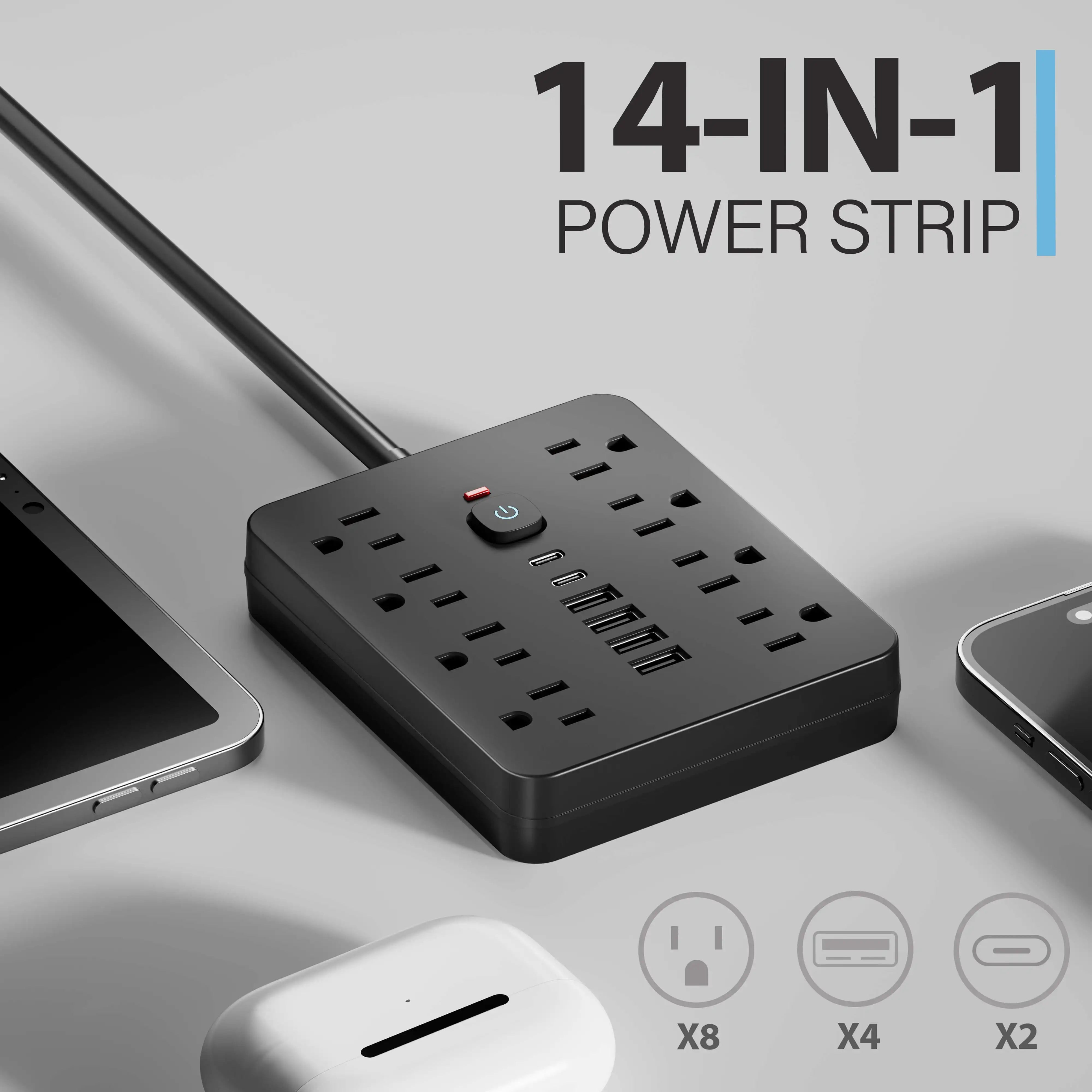 Versatile Power Hub Surge Protector – Power Strip with 8 AC Outlets & 4 USB Ports for Home & Office Charging