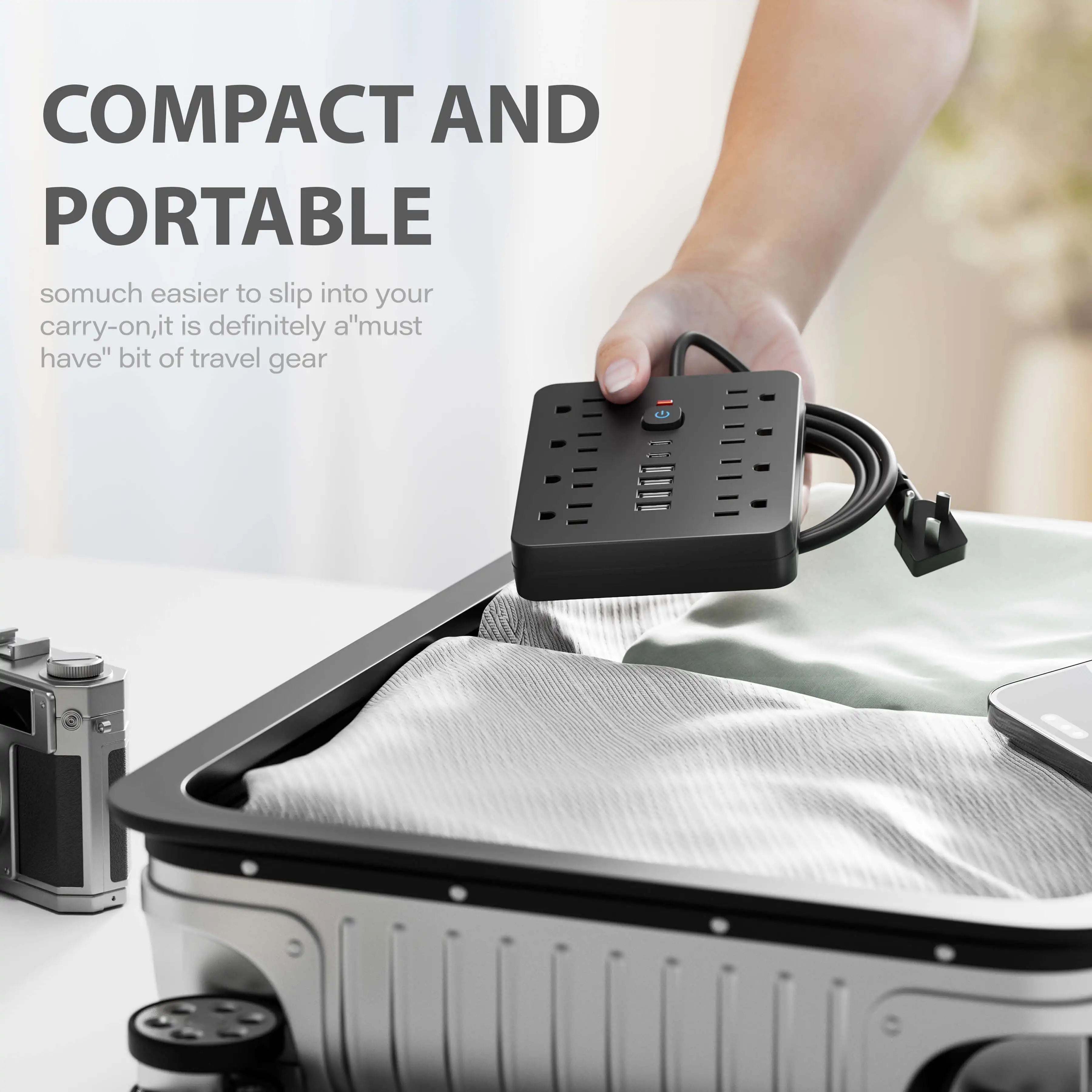 Versatile Power Hub Surge Protector – Power Strip with 8 AC Outlets & 4 USB Ports for Home & Office Charging