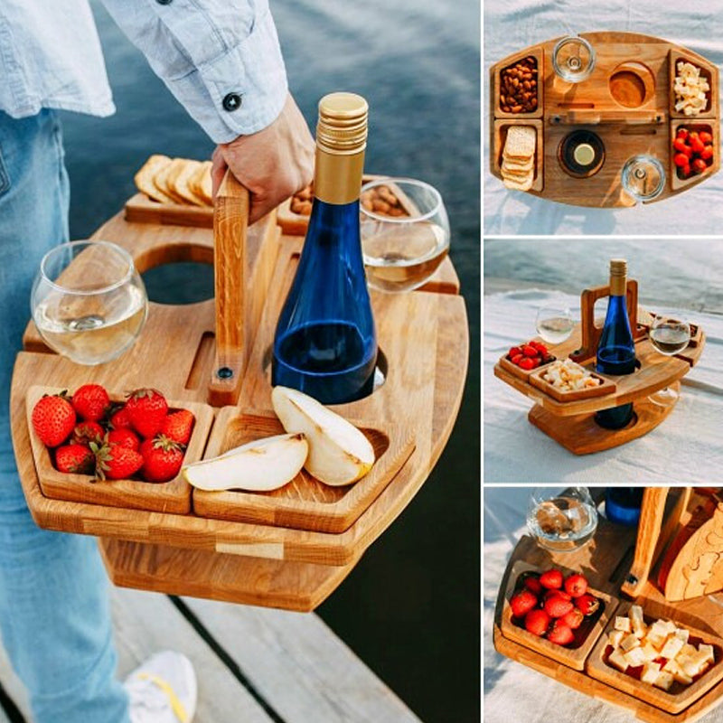 VineCraft | Elegant Portable Wooden Outdoor Wine Picnic Table